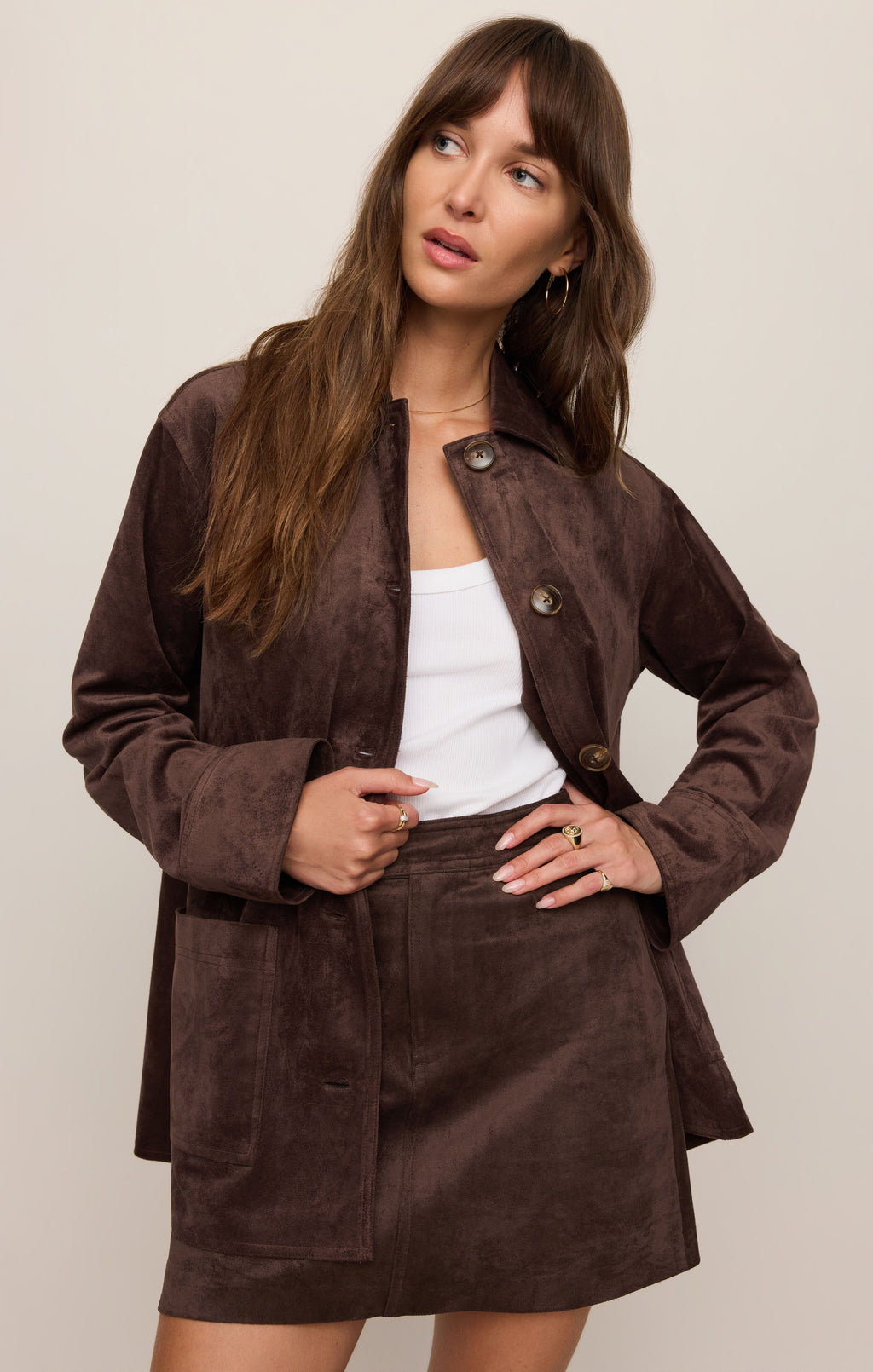 Decker Faux Suede Chore Coat - Dark Chocolate