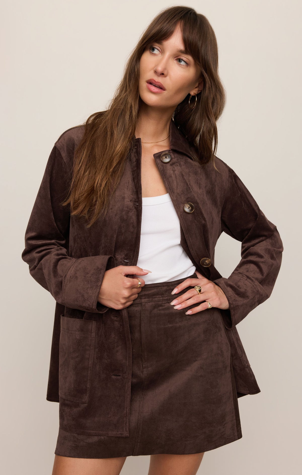 Decker Faux Suede Chore Coat - Dark Chocolate