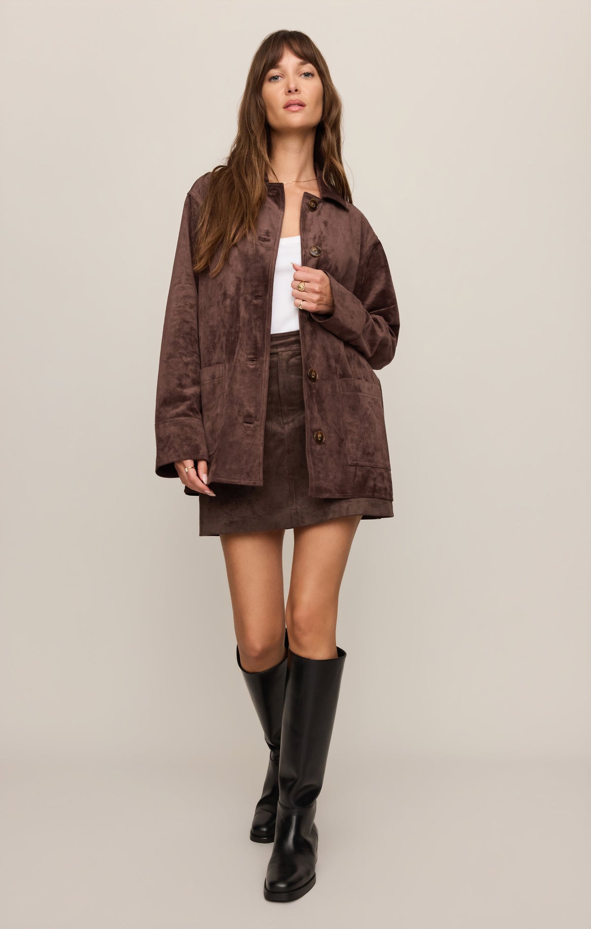 Decker Faux Suede Chore Coat - Dark Chocolate