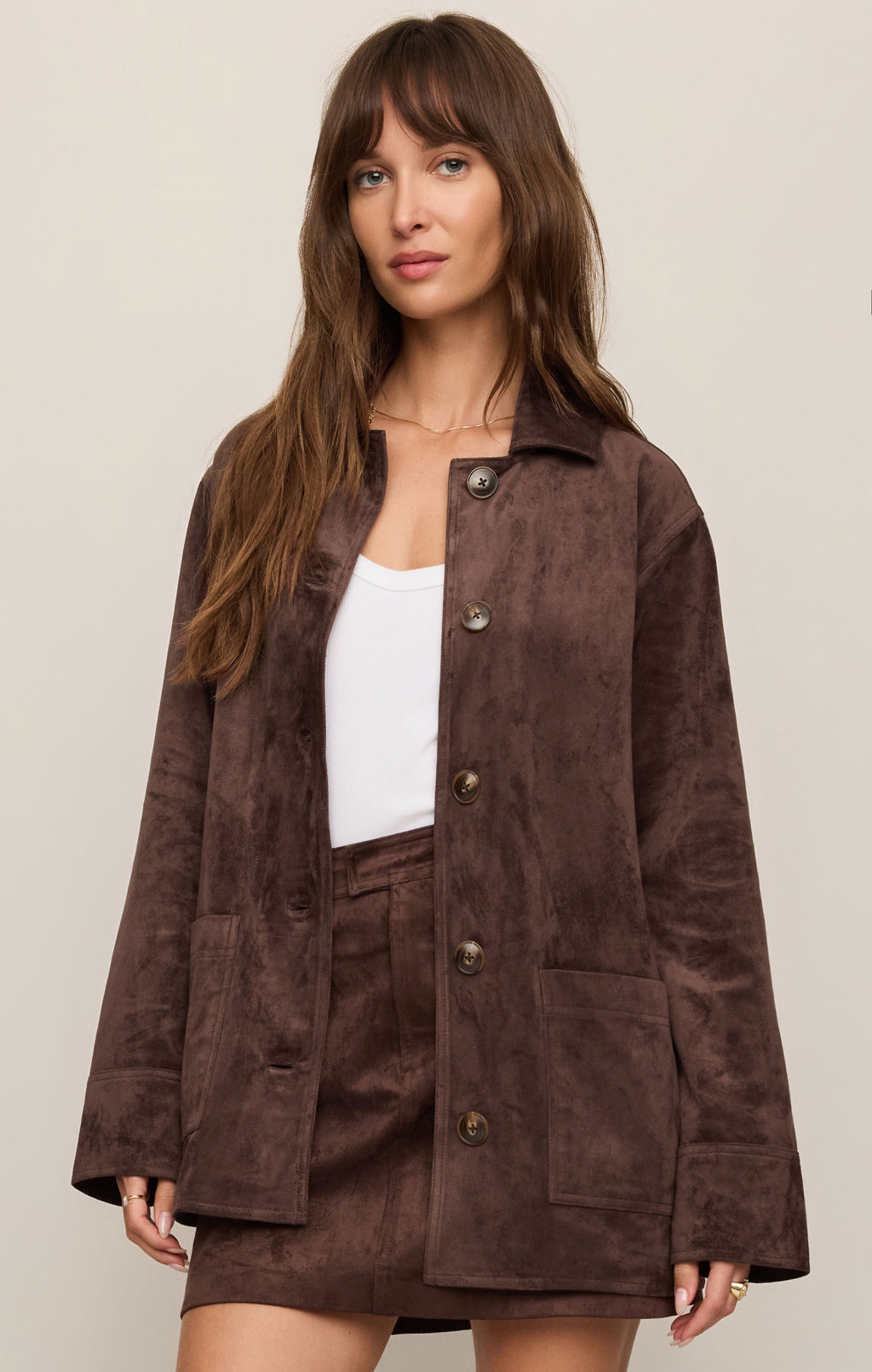 Decker Faux Suede Chore Coat - Dark Chocolate